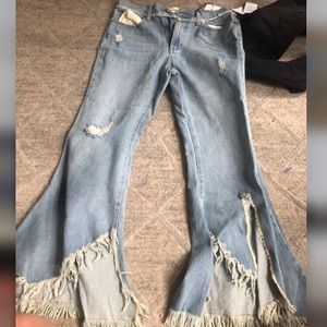 For the Republic Wide Leg Ripped End Jeans